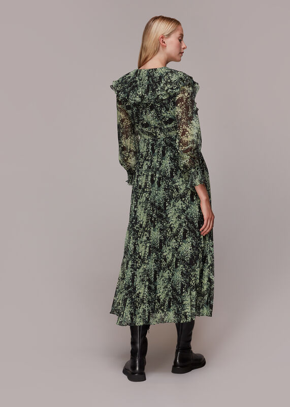 Green Snow Flurry Printed Midi Dress