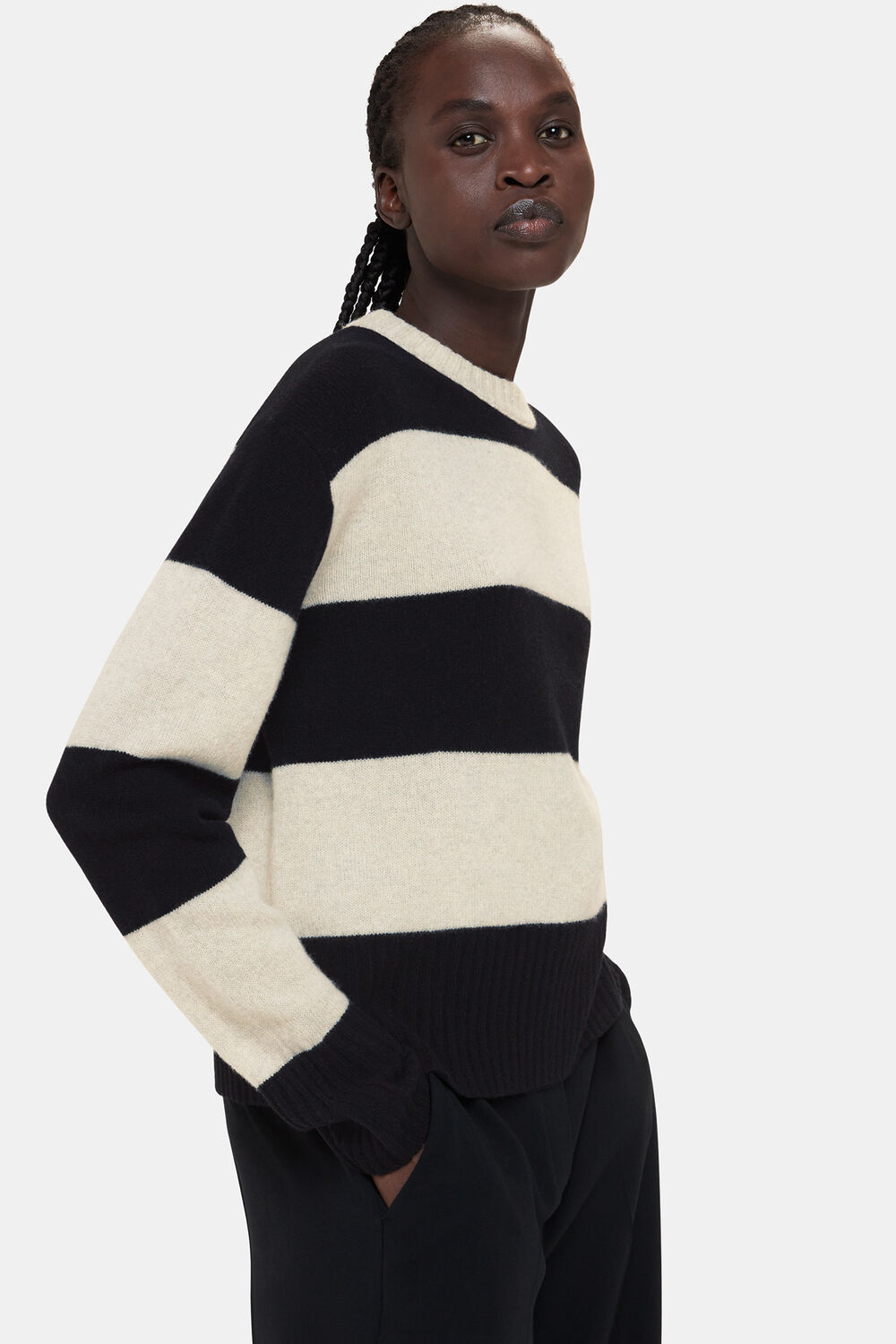 Black Wool Block Stripe Sweater