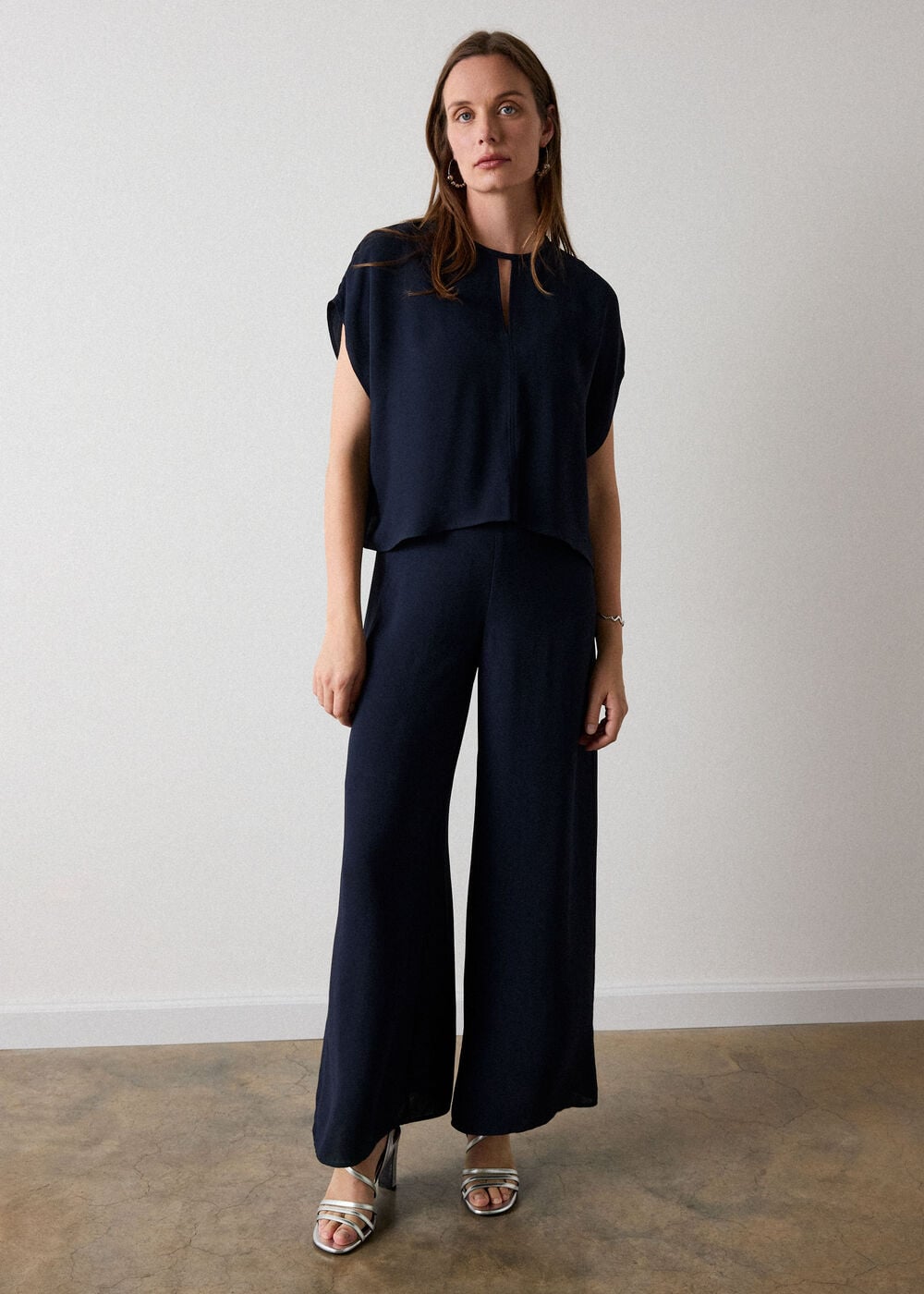 Navy Cape Detail Crepe Jumpsuit