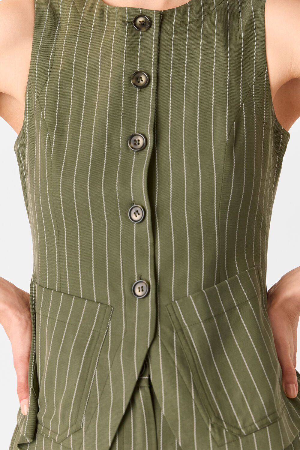 Khaki Lottie Pinstripe Waistcoat
