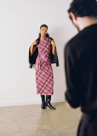 Check Mesh Midi Dress