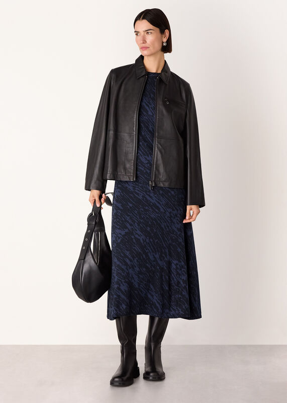 Blue Abstract Marks Midi Knit Dress