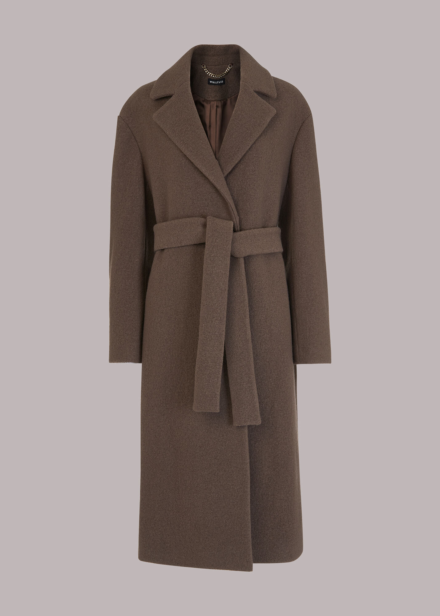 Neutral Tie Waist Wool Coat WHISTLES