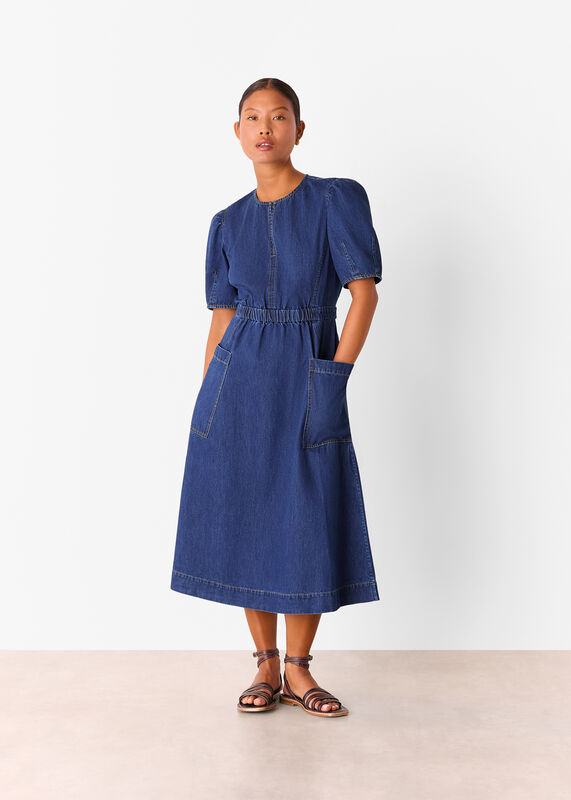 Denim Petite Midi Short Sleeve Dress