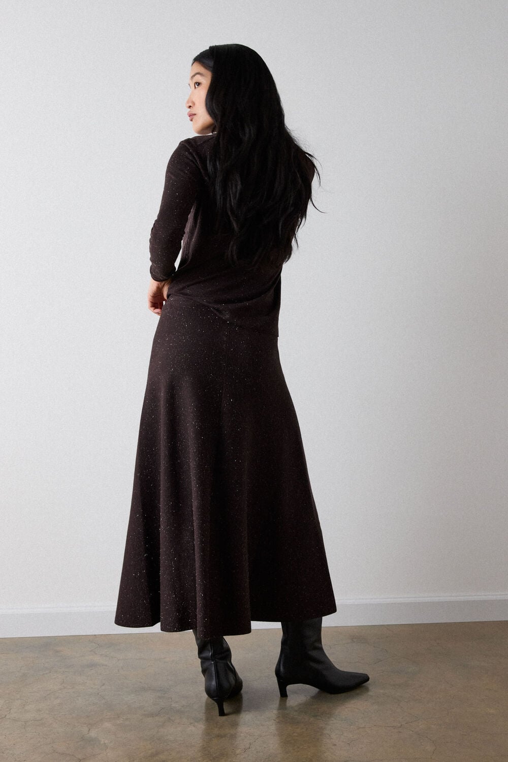 Brown Annie Sparkle Knit Midi Skirt