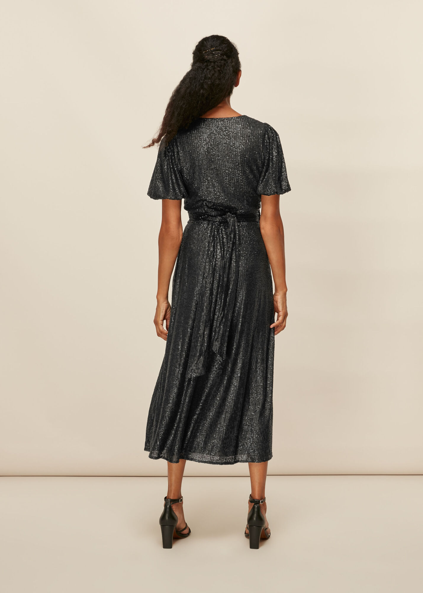 Black Sequin Wrap Dress WHISTLES