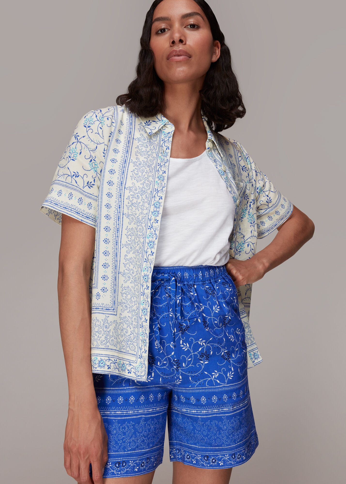 Blue/Multi Bandana Floral Print Shorts | WHISTLES |