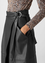 Leather Wrap Midi Skirt Black