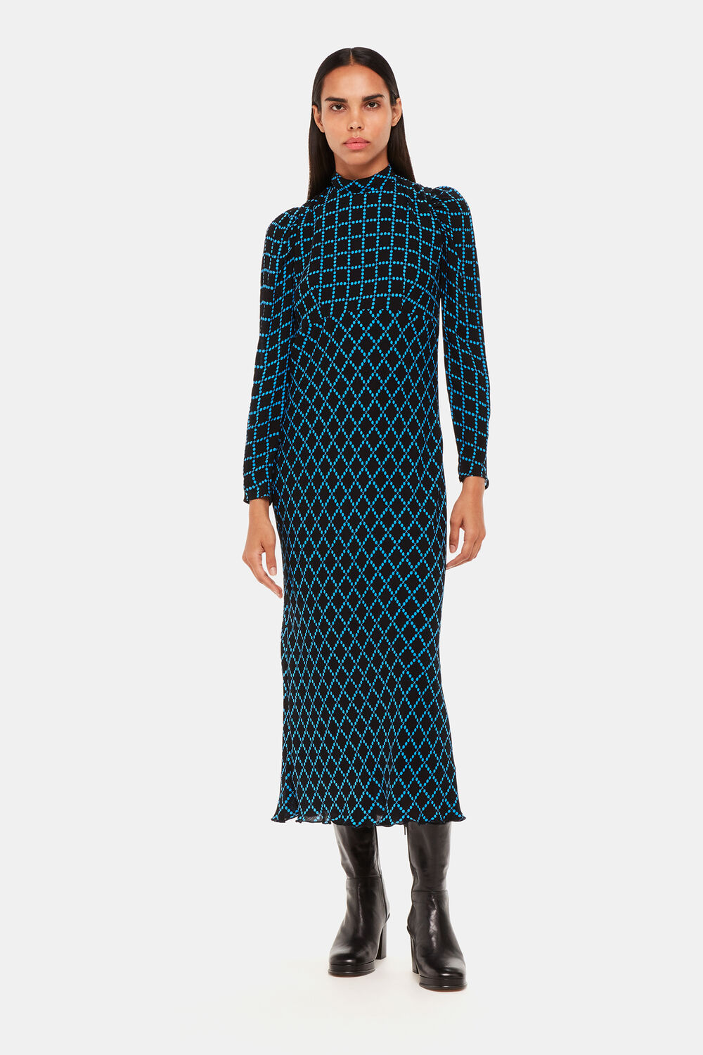 Blue Abacus Check High Neck Dress