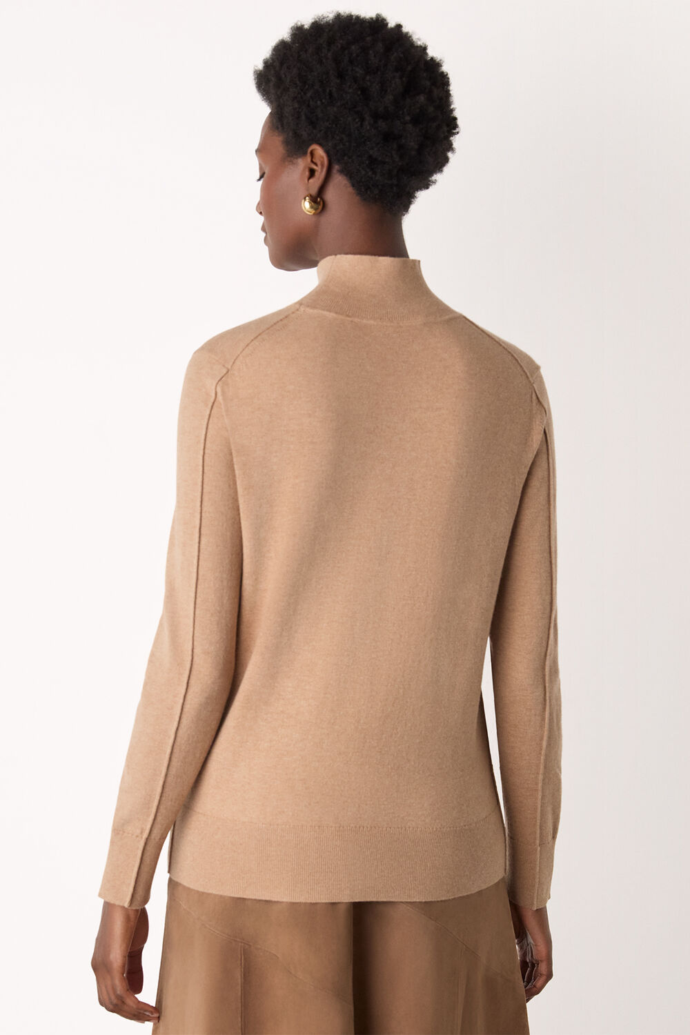 Camel Fine Wool Mix Funnel Neck Knit