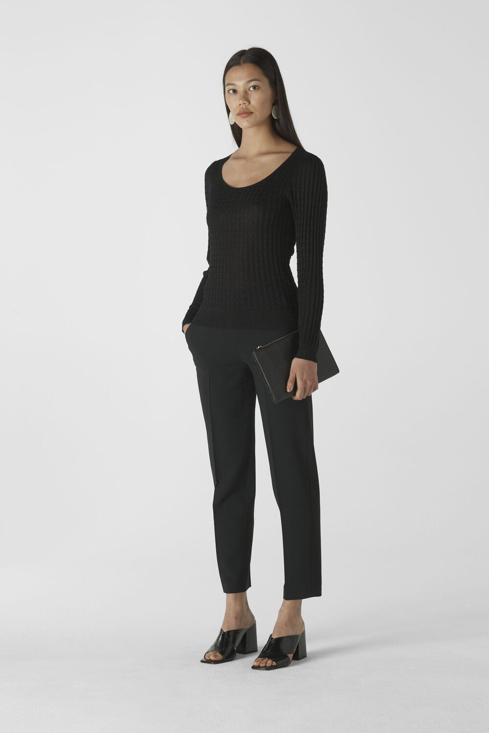 Scoop Neck Sparkle Cable Knit Black
