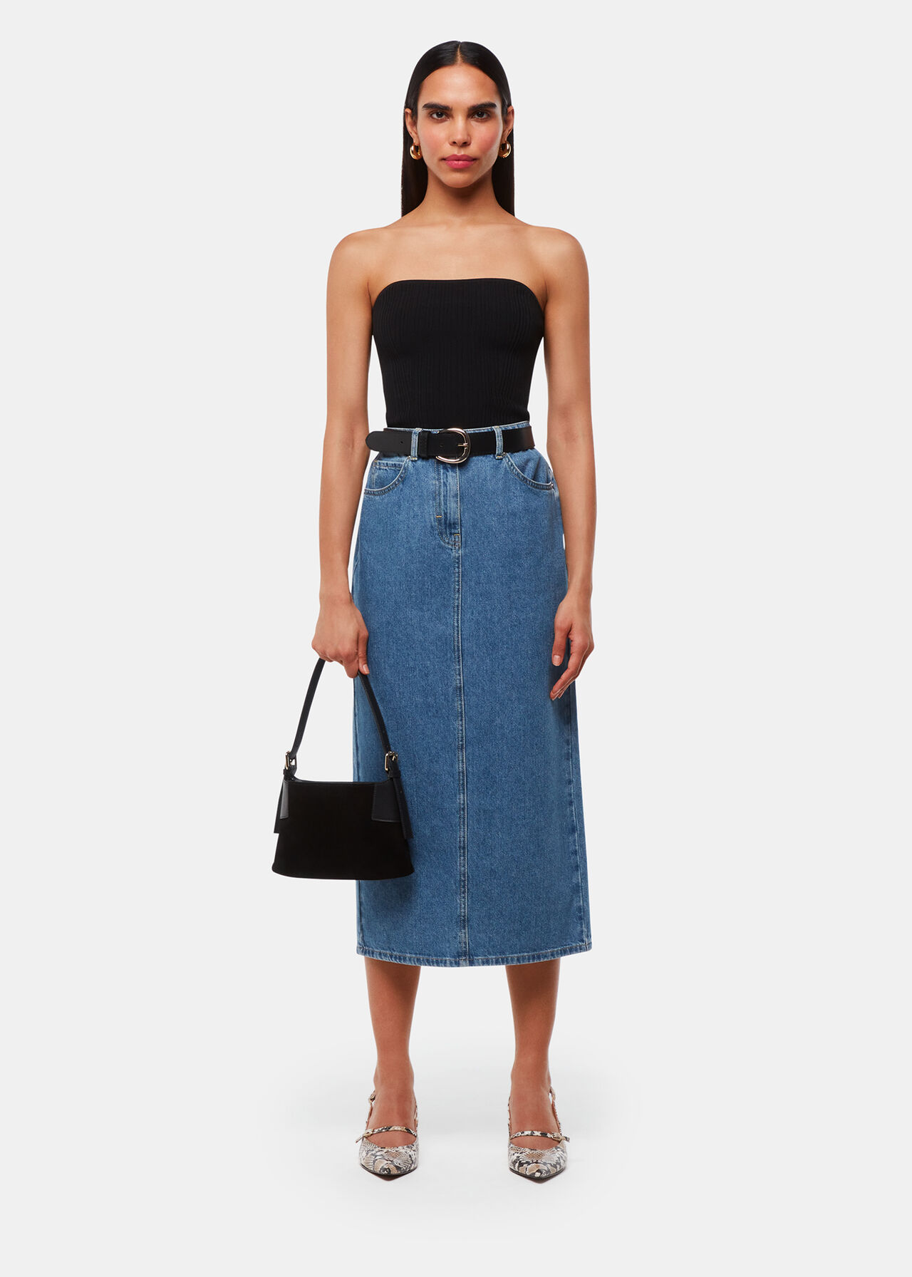 Straight Denim Midi Skirt