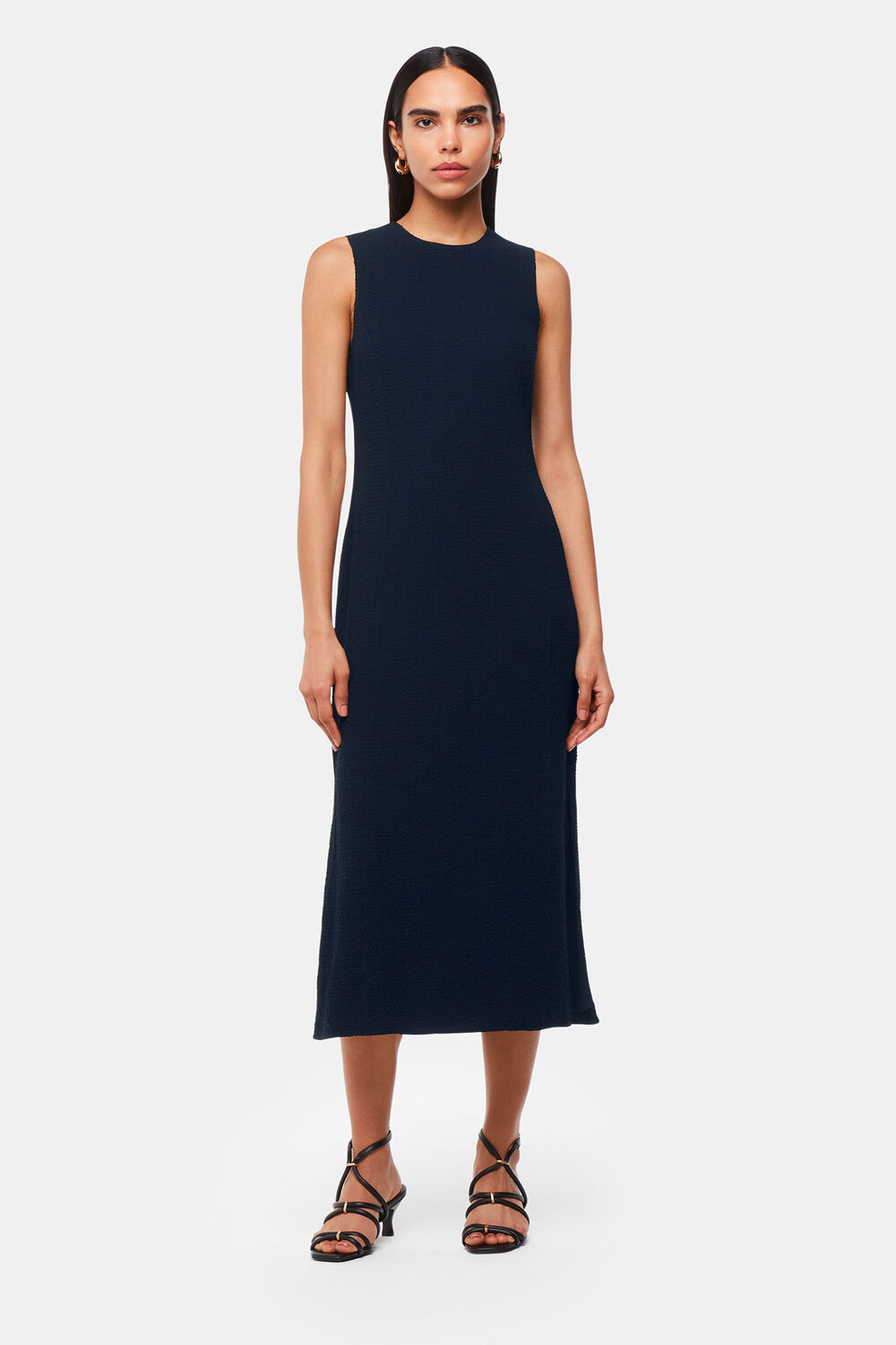 Navy Erin Texture Midi Dress