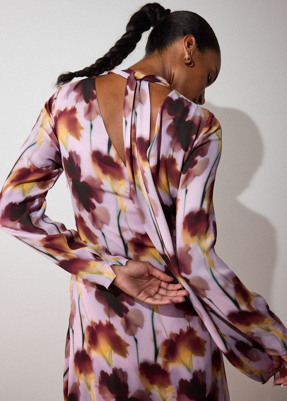 Pink Floral Stem Midi Scarf Dress