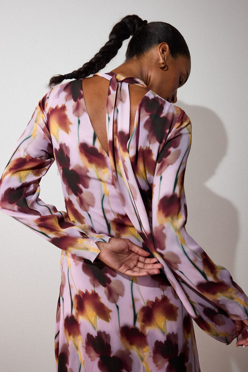 Pink Floral Stem Midi Scarf Dress