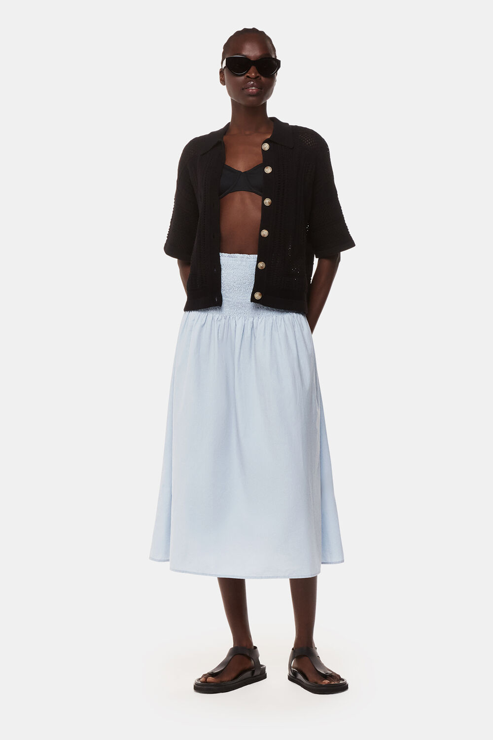 Blue Louisa Smocked Midi Skirt