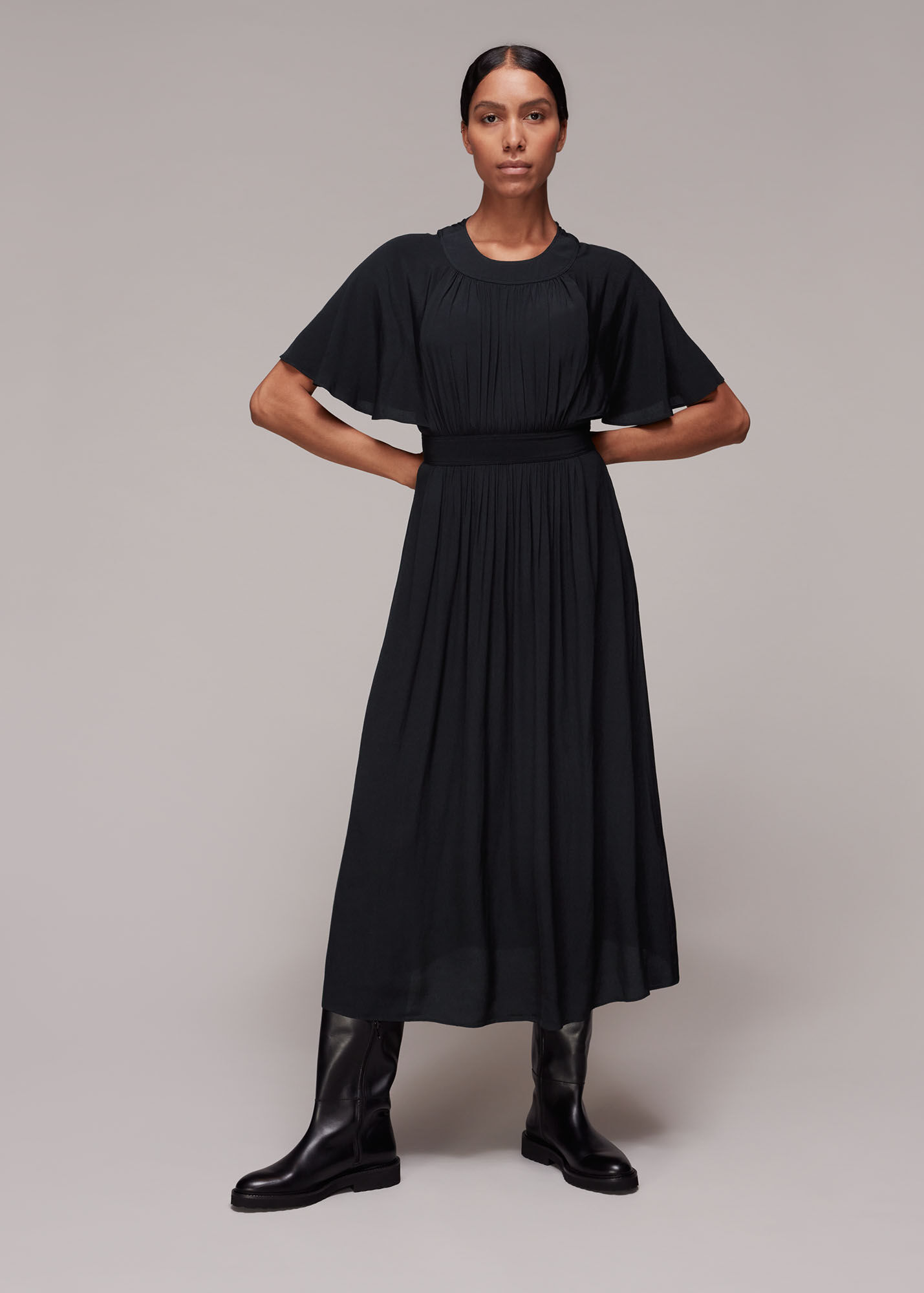 Black Amelia Cape Sleeve Dress | WHISTLES | Whistles UK