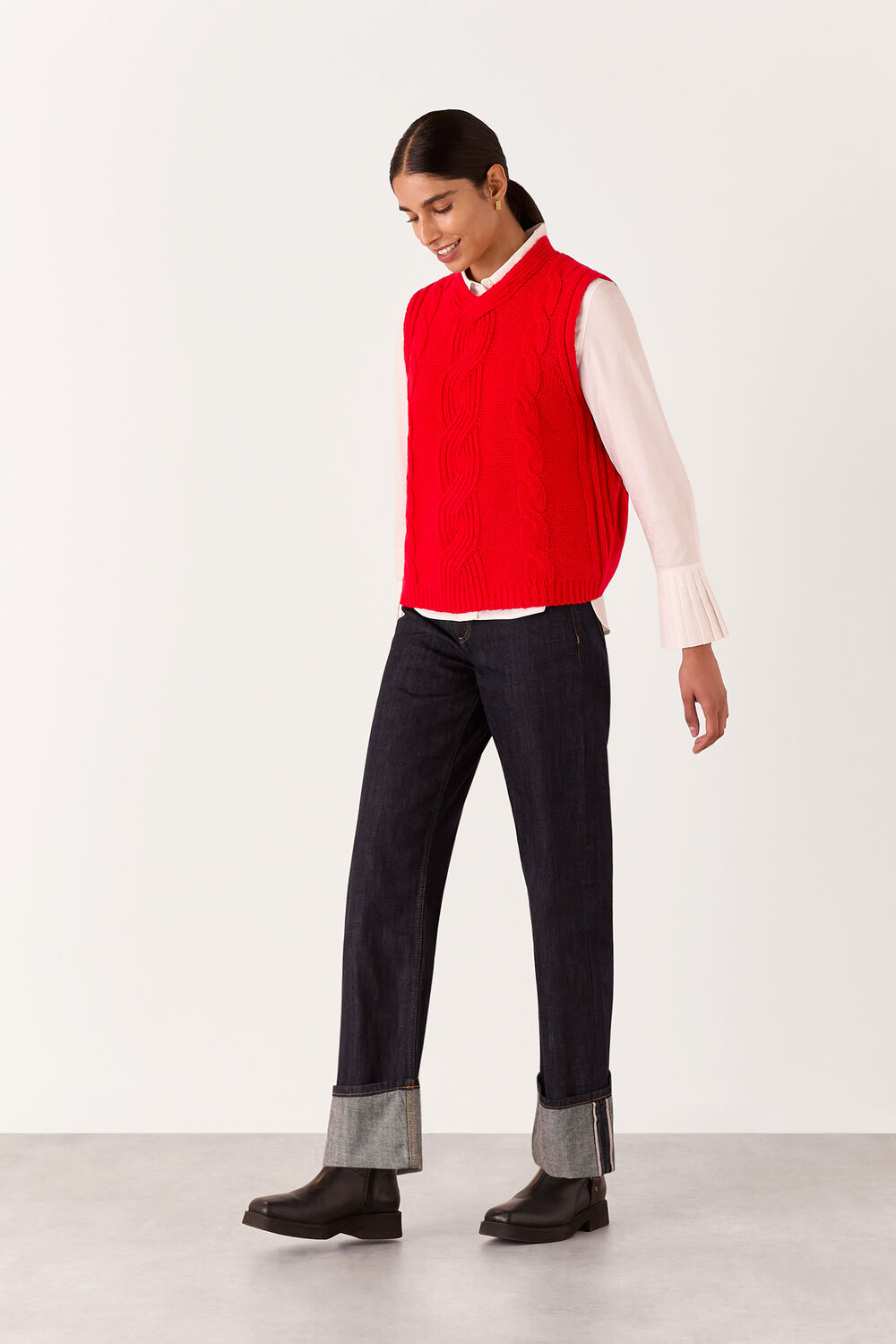 Red Cable Detail Knitted Tank