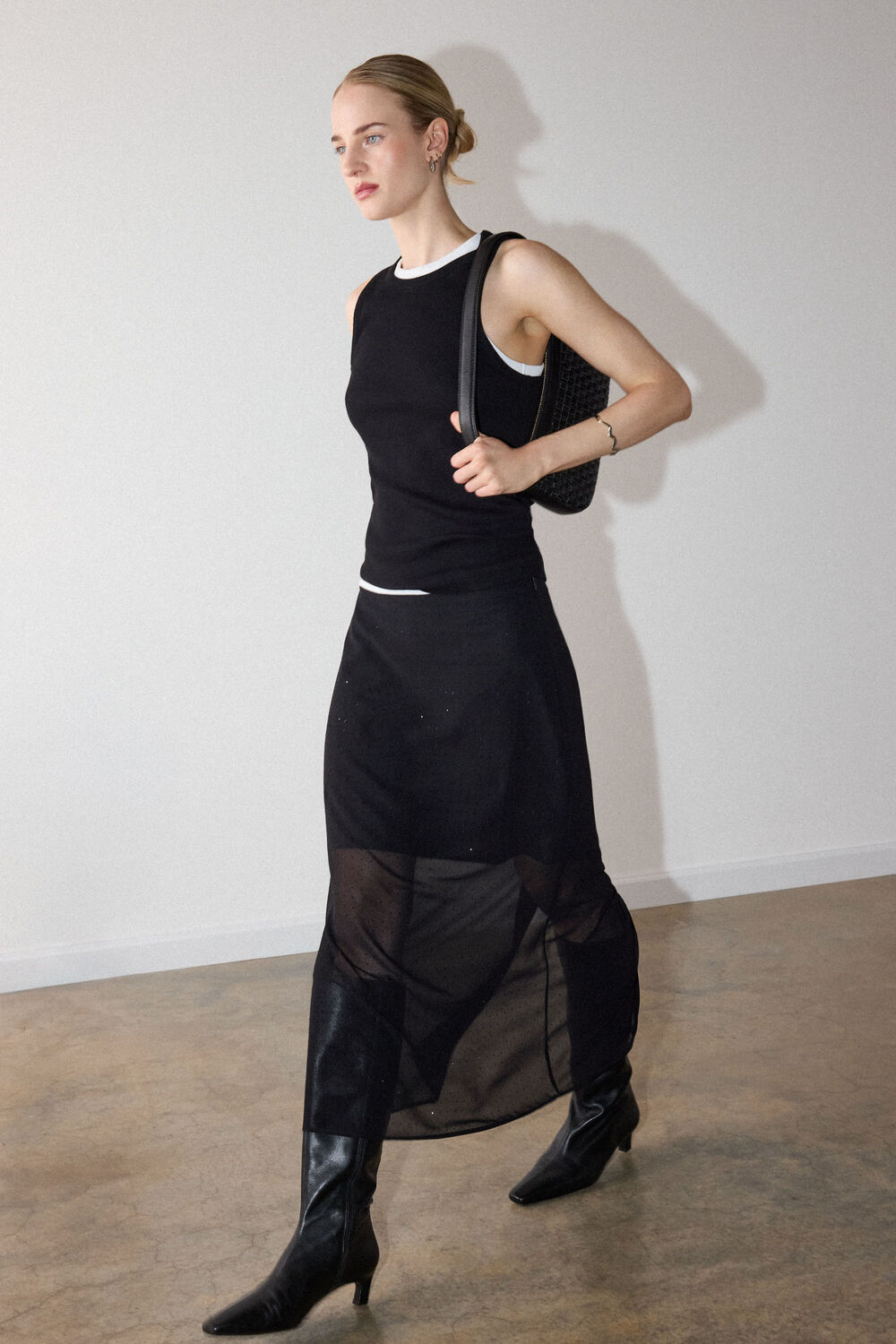 Black Hot Fix Sheer Column Skirt