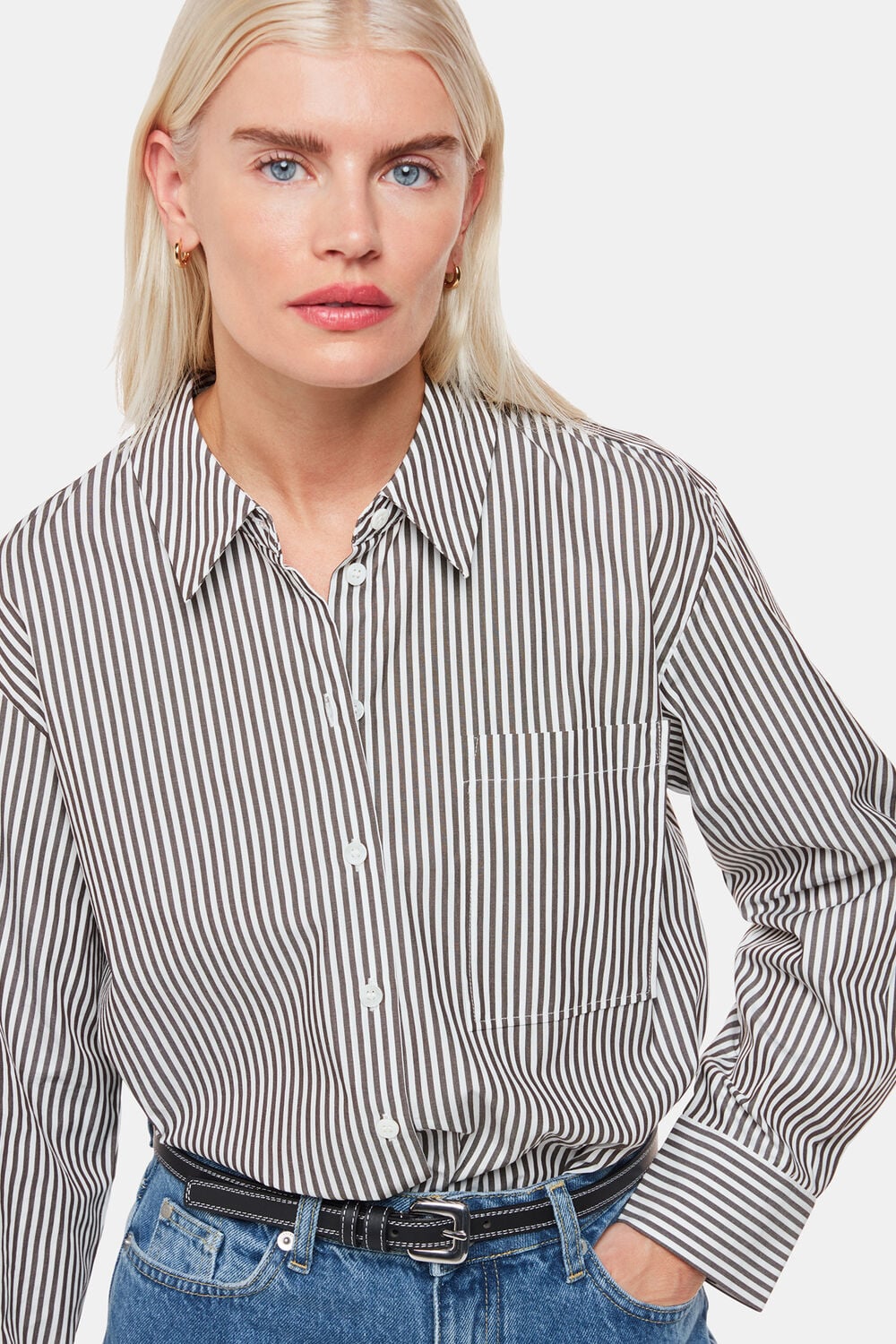Black Petite Stripe Relaxed Fit Shirt