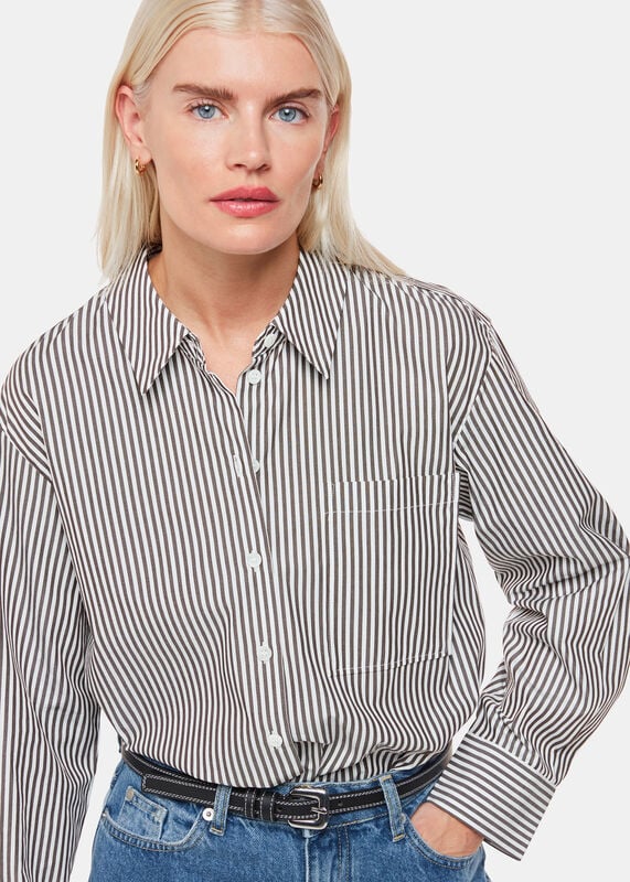 Black Petite Stripe Relaxed Fit Shirt