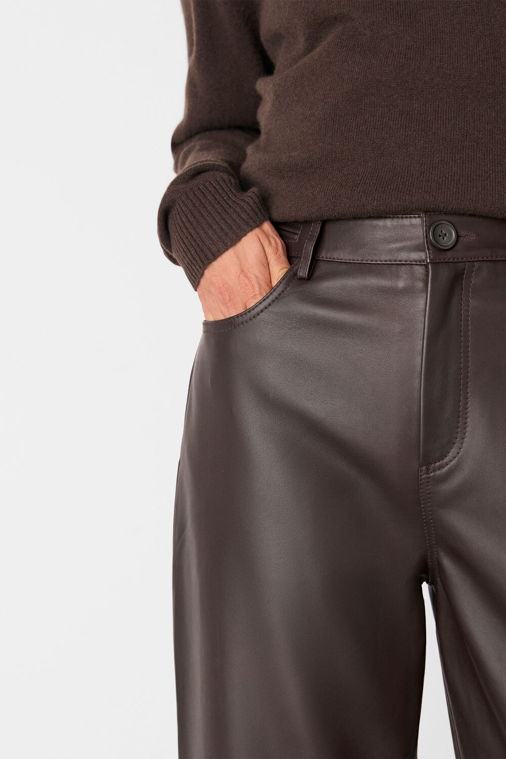 Brown Leather Barrel Leg Trouser