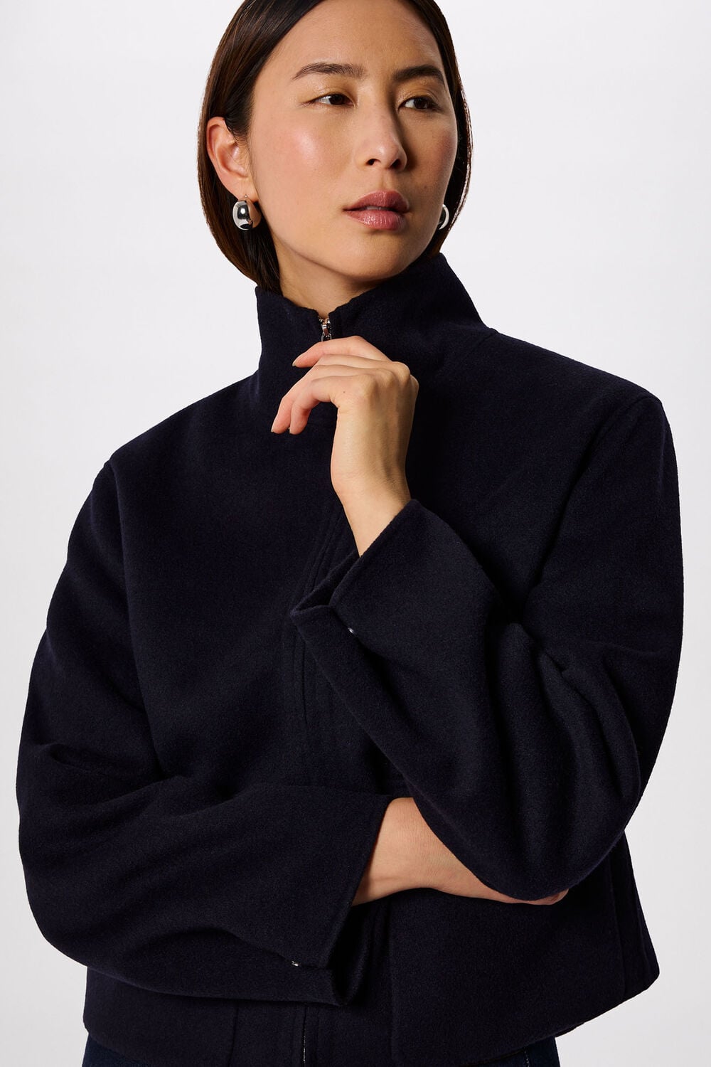 Navy Funnel Neck Double Face Jacket