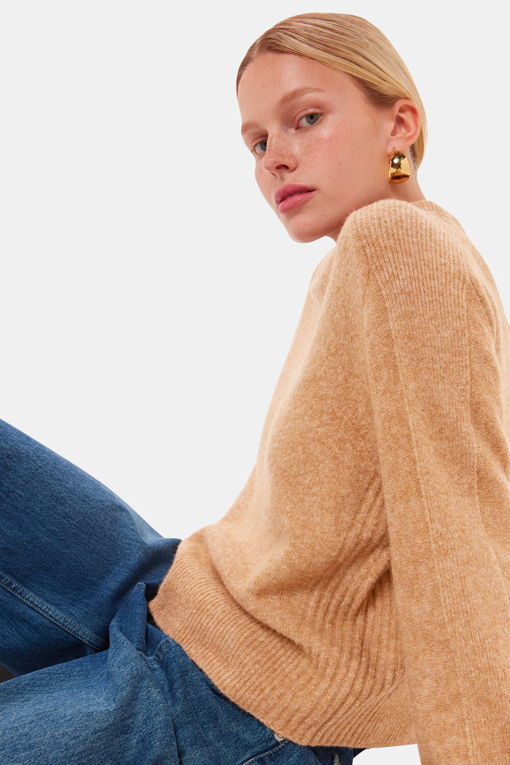 Camel Alana Wool Mix Crew Neck Sweater