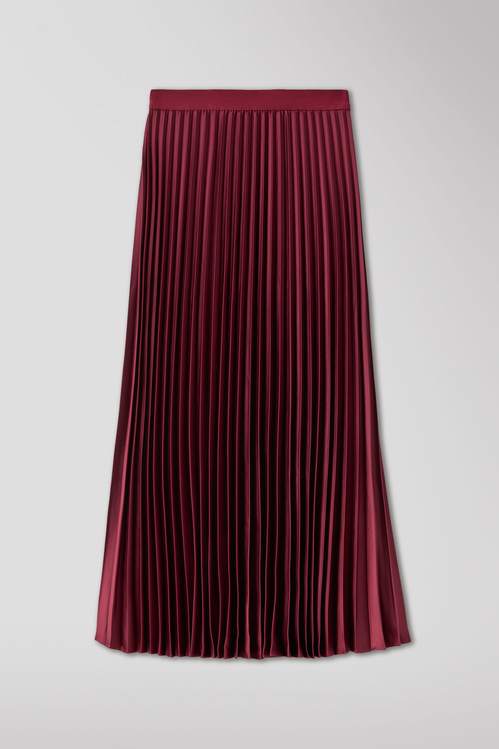 Burgundy Petite Satin Pleated Midi Skirt