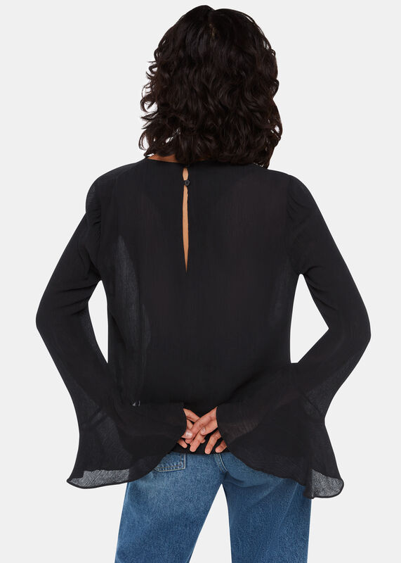 Black Pia Plisse Cowl Neck Top