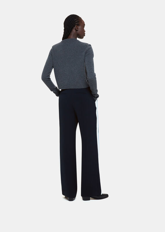 Blue Crepe Side Stripe Trouser