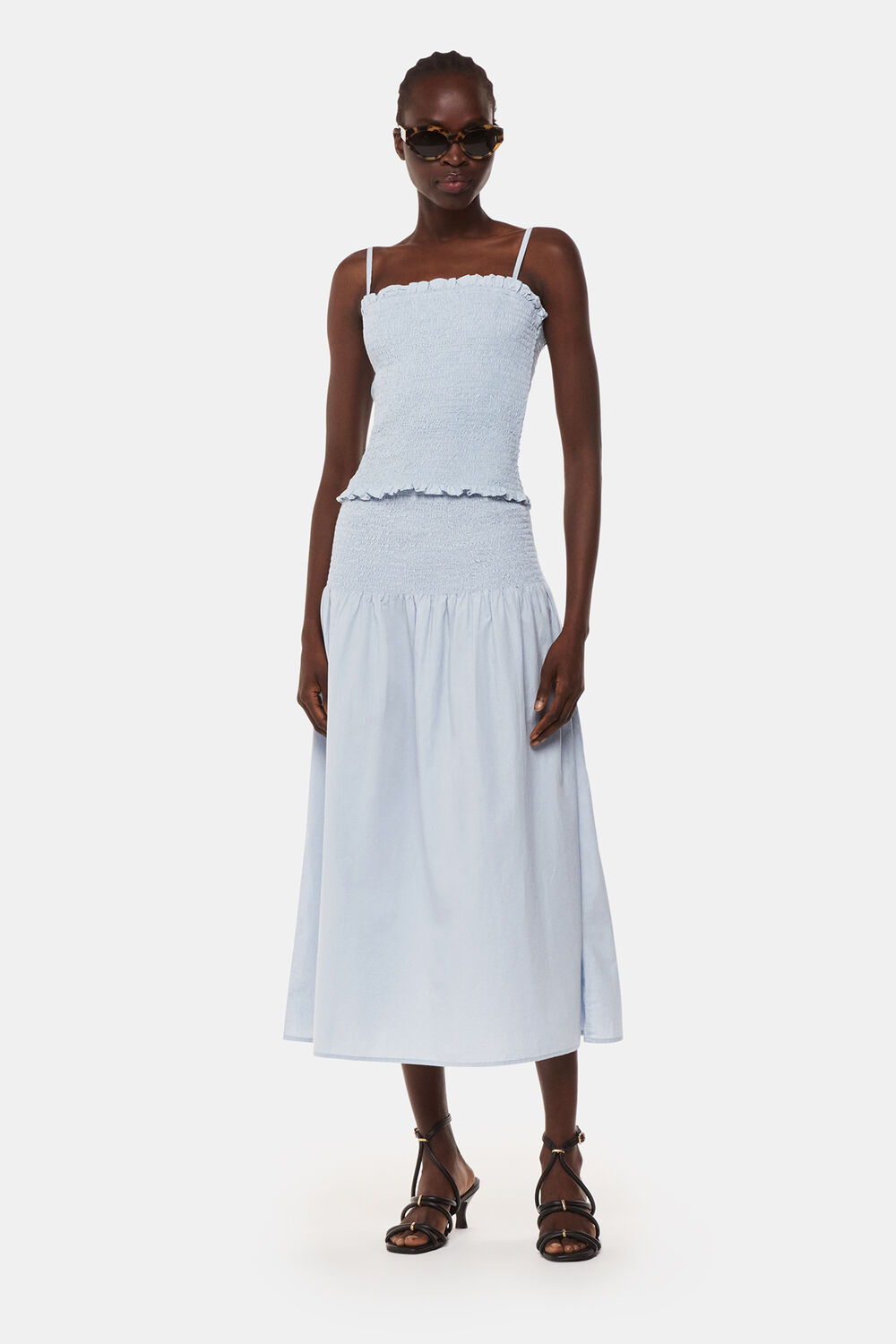 Blue Louisa Smocked Midi Skirt