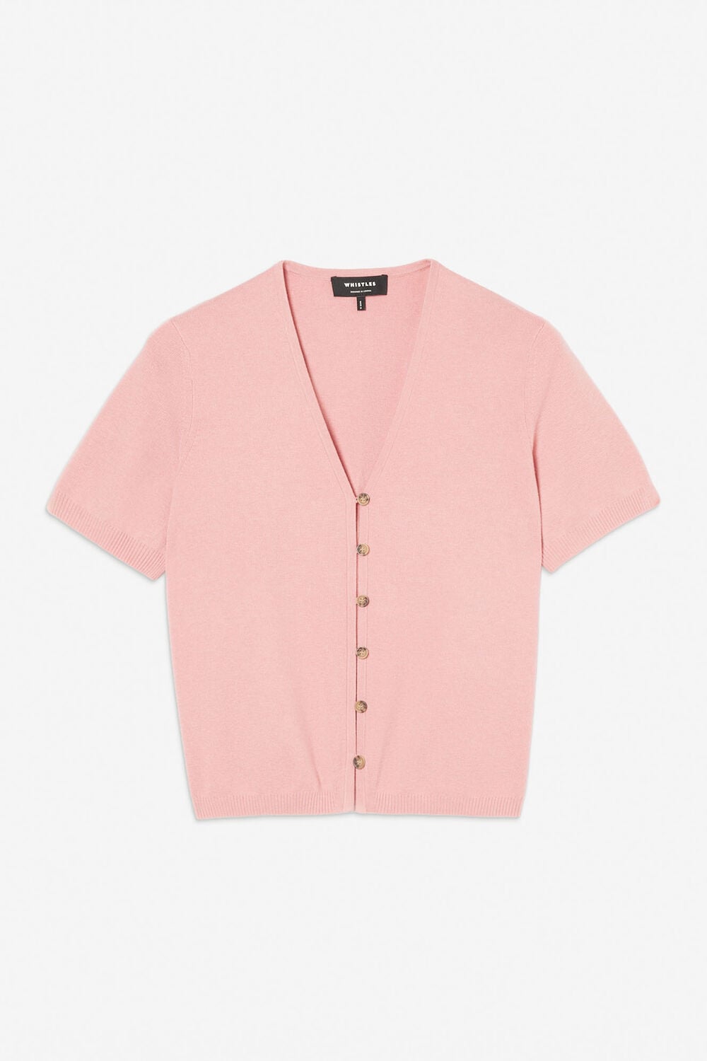 Pink Short Sleeve Button Front Knit