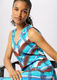 Checked V Neck Textured Dress