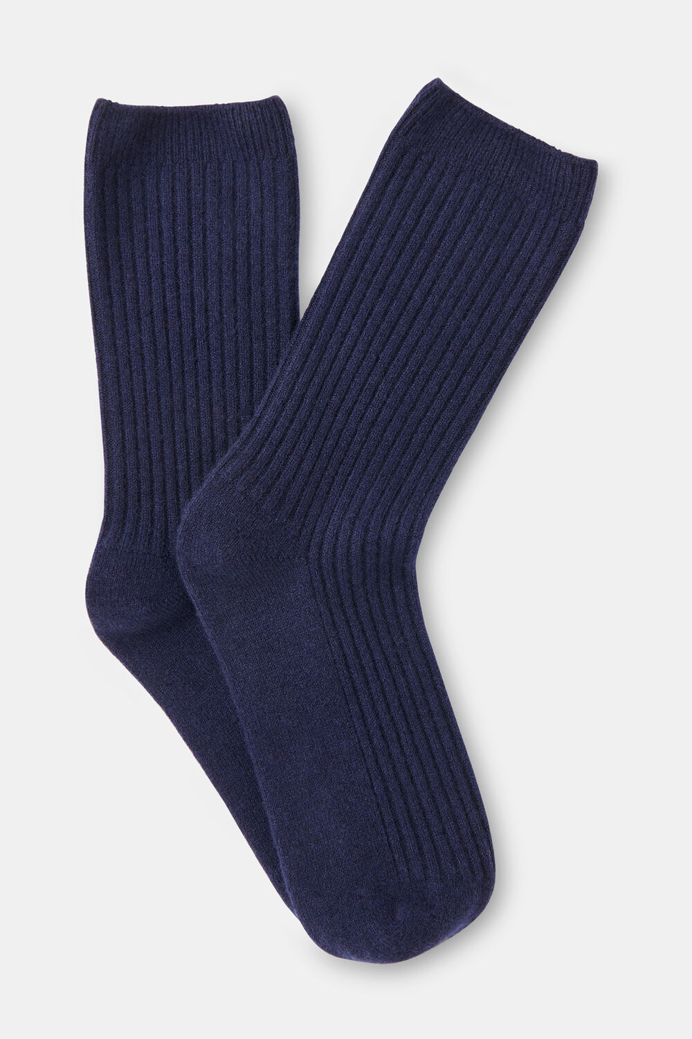 Navy Cashmere Ribbed Socks