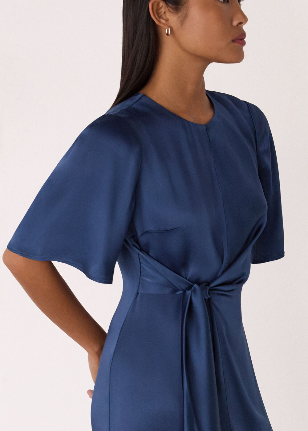 Petite Satin Twist Waist Midi Dress
