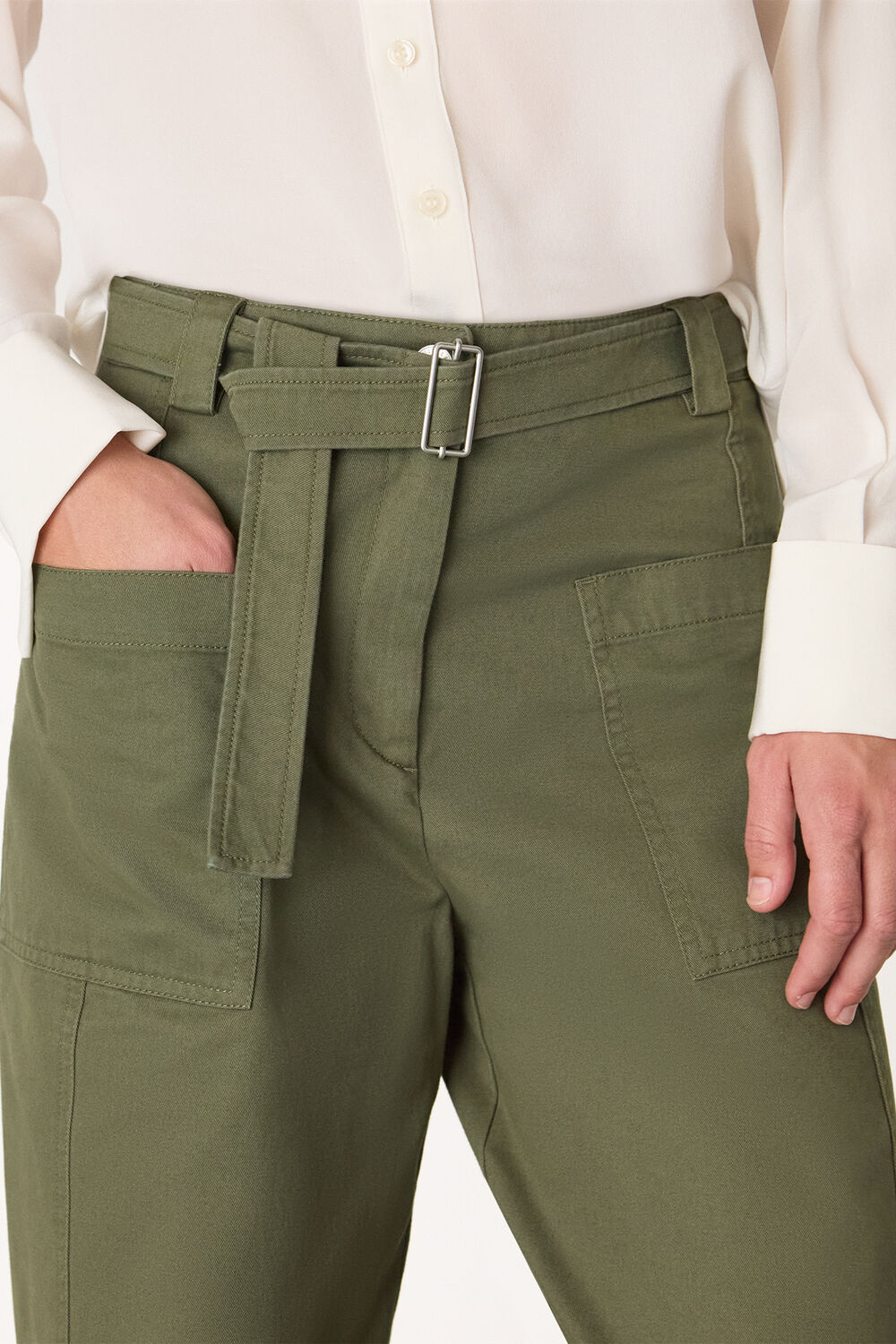 Belted Cotton Barrel Trouser