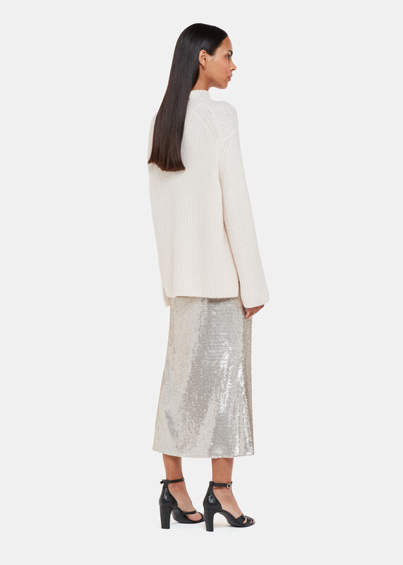 Silver Sequin Midi Skirt