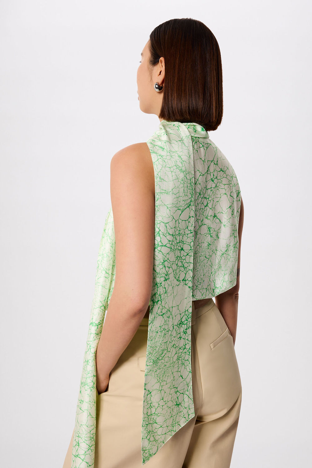 Green Printed Silk Scarf Vest Top