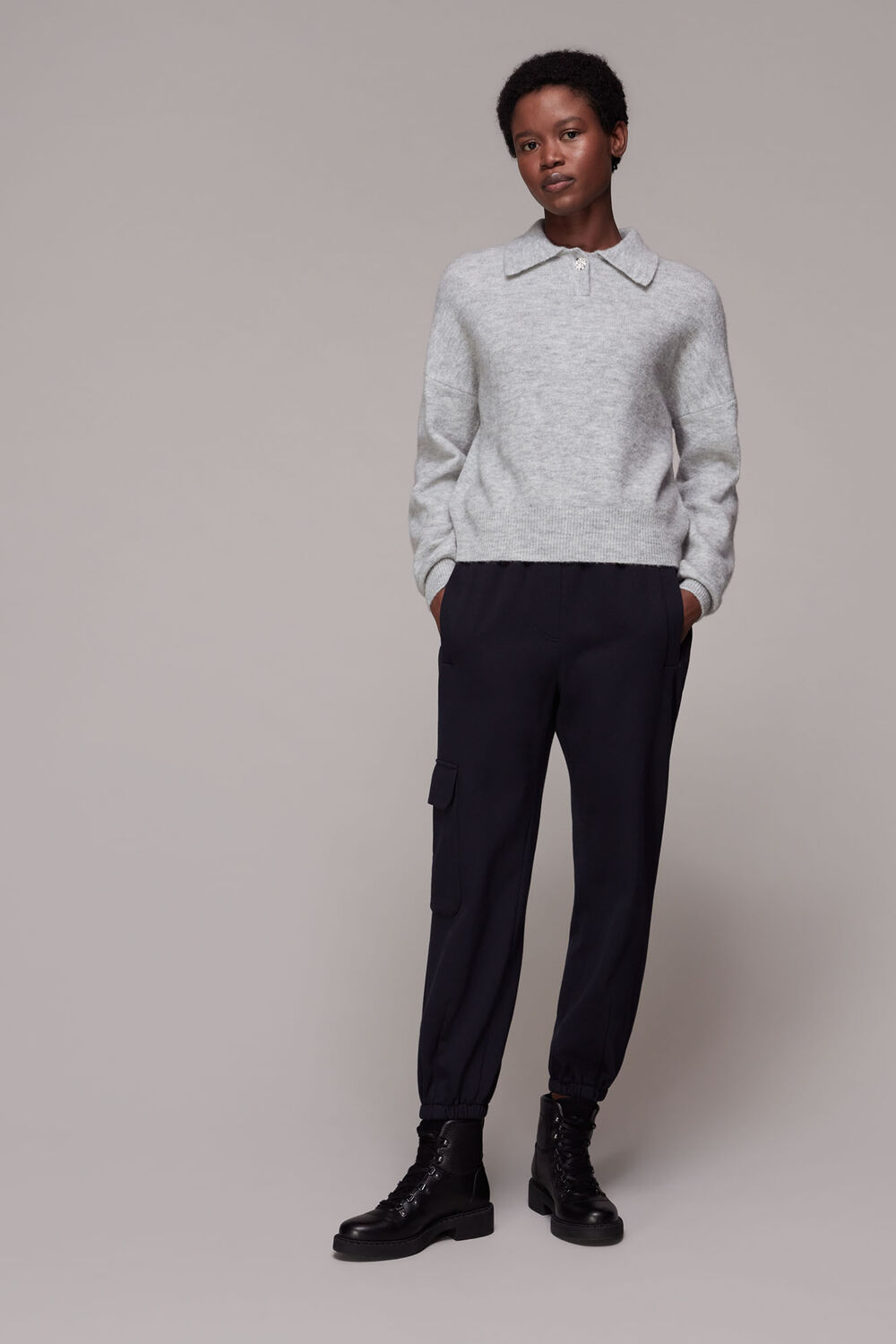 Jewel Button Collar Sweater