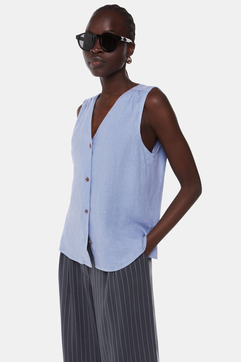 Blue Linen Laura Tank