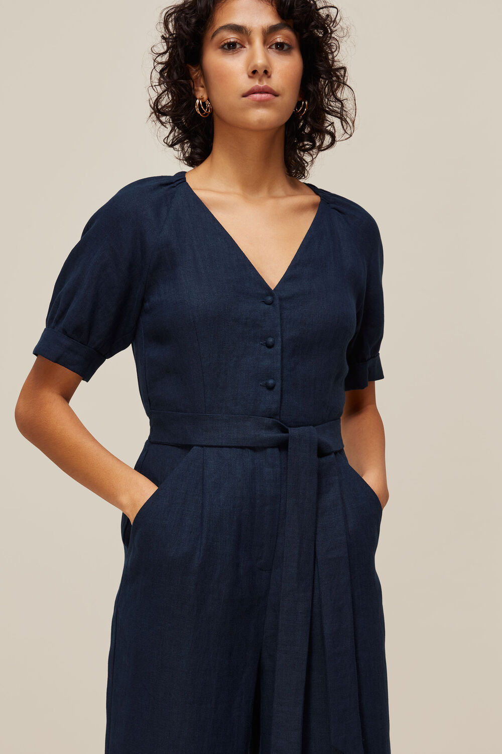 Nora Linen Jumpsuit Navy
