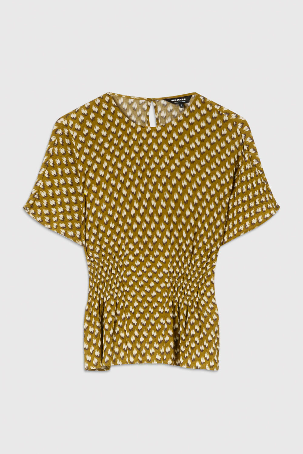 Khaki Ikat Spot Shirred Blouse