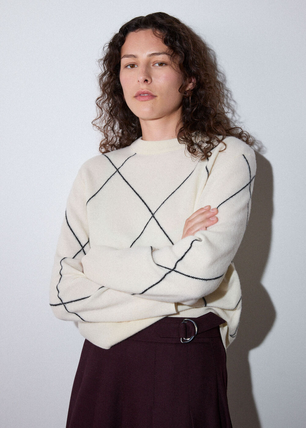 Wool Contrast Diamond Knit
