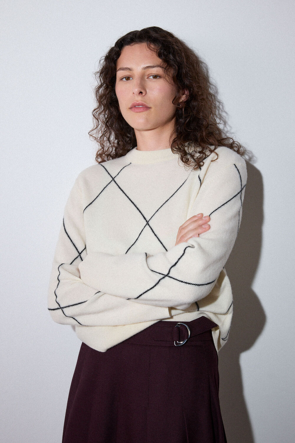 Ivory Wool Contrast Diamond Knit
