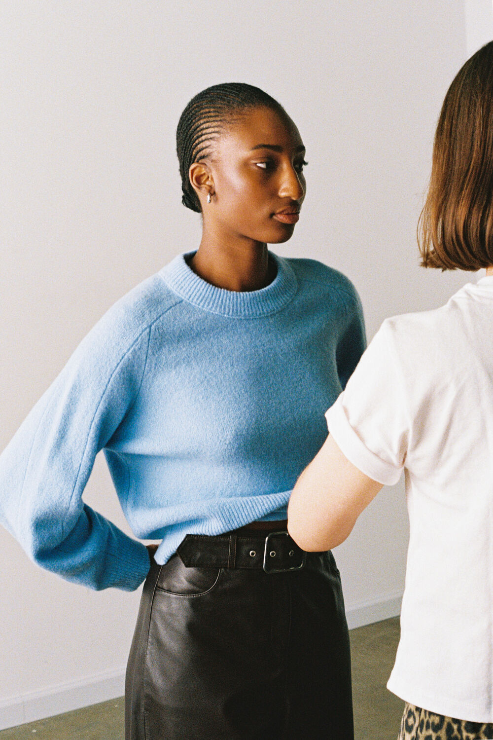 Pale Blue Wool Mix Curved Hem Knit