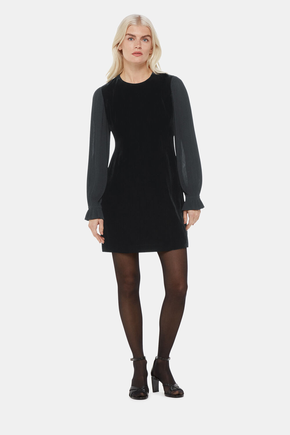 Petite Velvet Pleat Sleeve Mini Dress