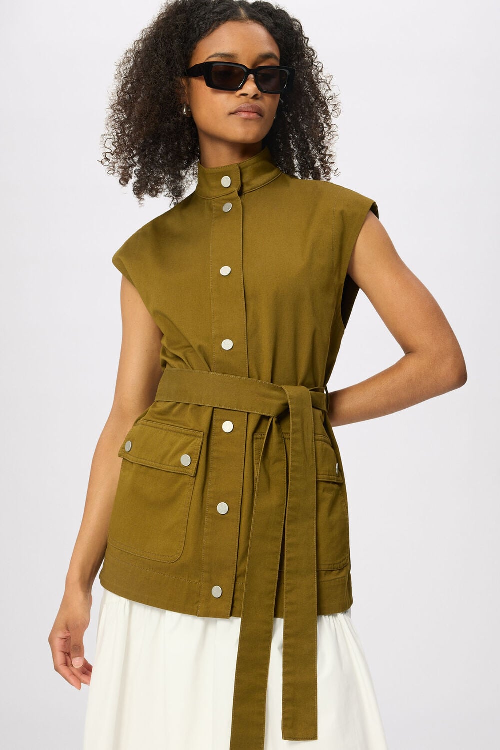 Khaki Sleeveless Safari Jacket