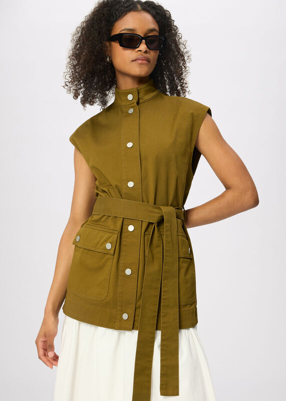 Khaki Sleeveless Safari Jacket