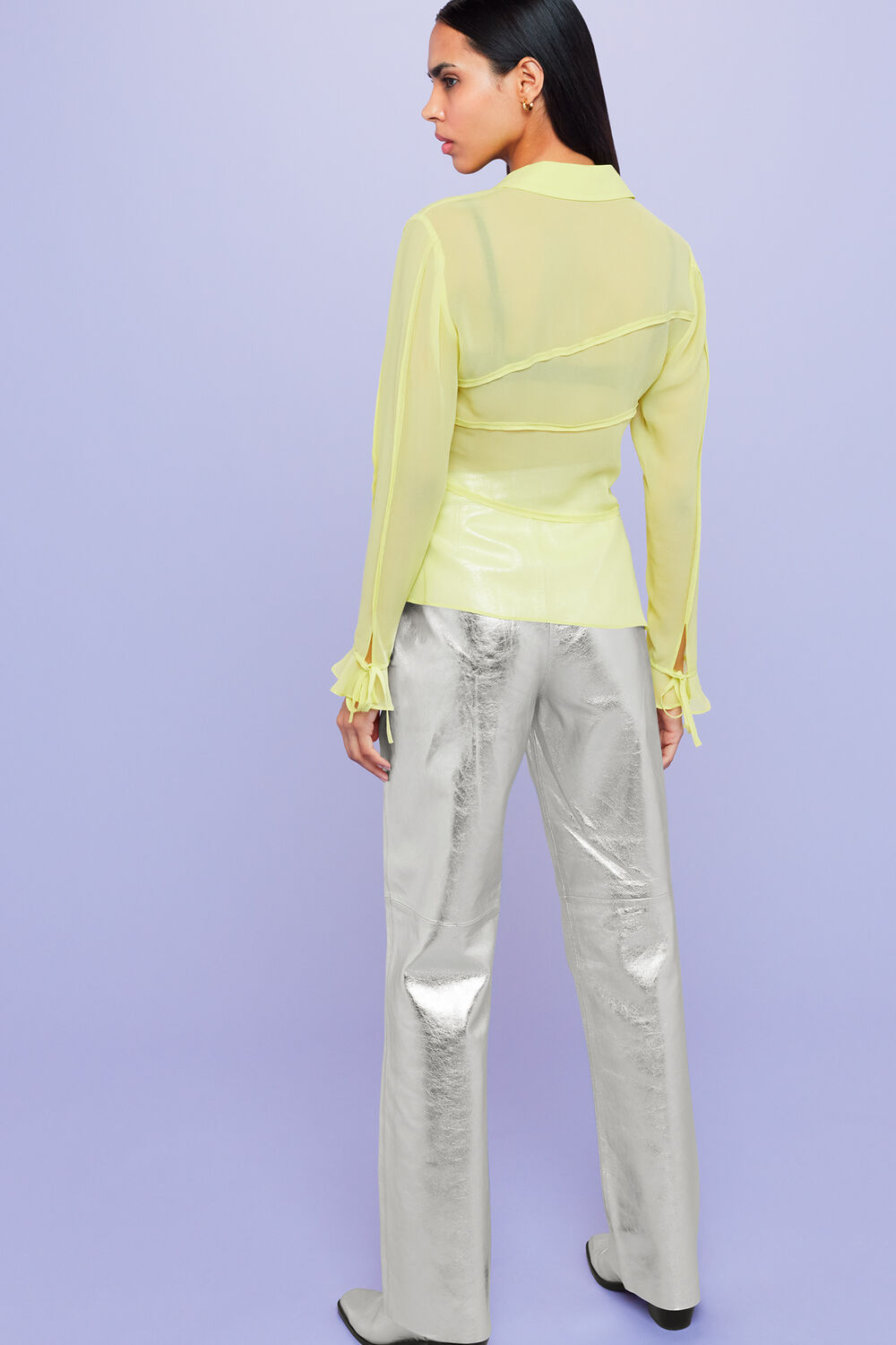 Yellow Fallon Seam Detail Silk Shirt